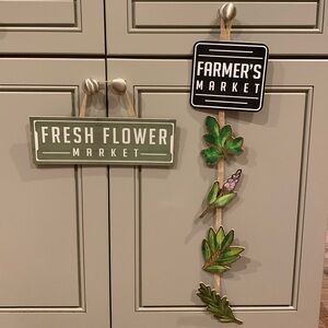 Farmer’s Market and Fresh Flower Market Hanging Wood Signs Set